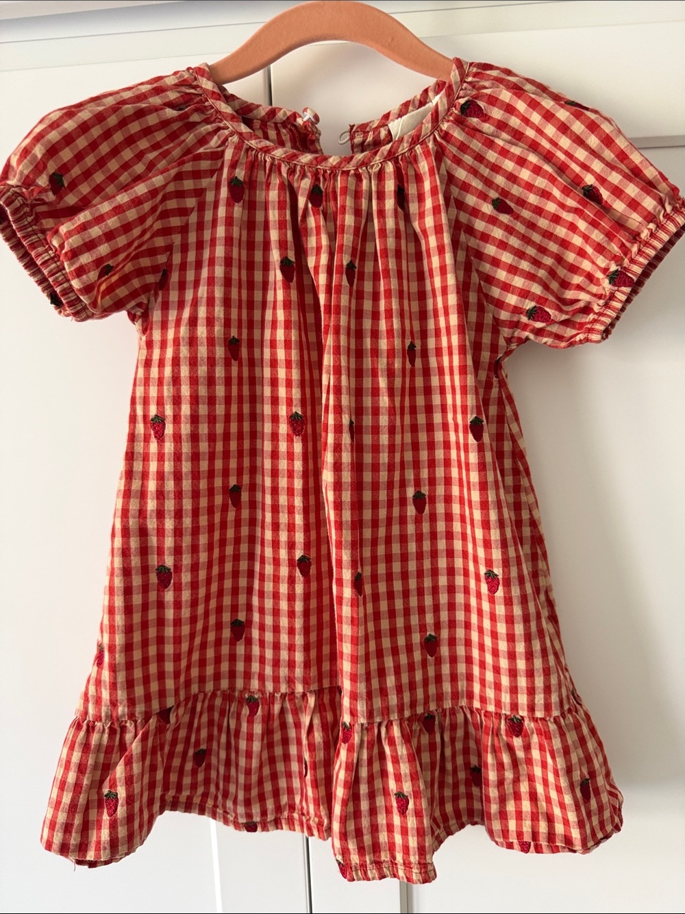 Floss Red Gingham Strawberry Embroidered Girls Casual Dress Size 98cm